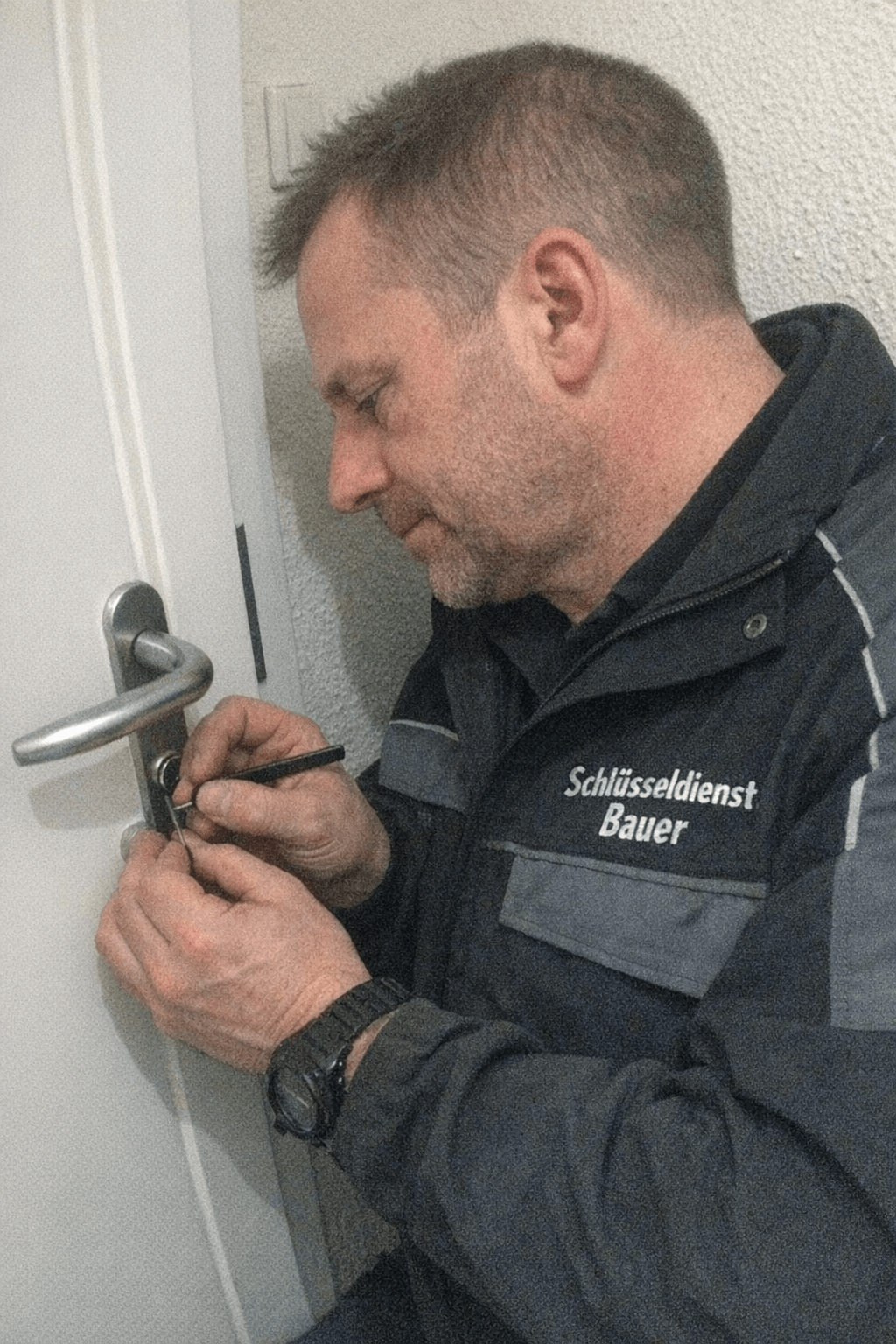 Erfahrener Techniker vom Schlüsseldienst bei der Türöffnung in Friedrichshafen.